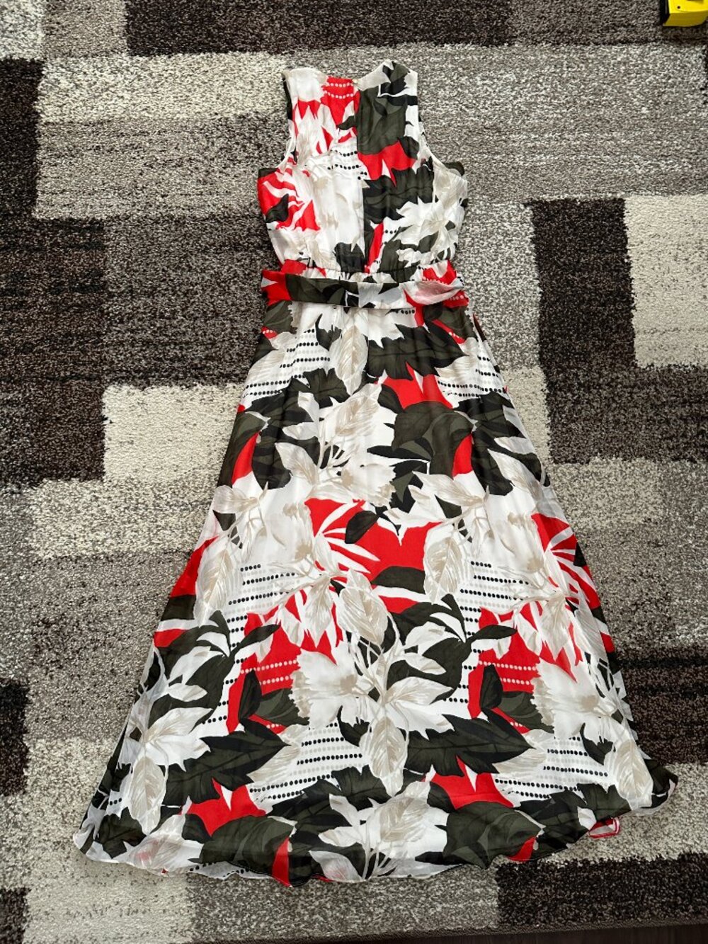 CALVIN KLEIN (Size 4) Chiffon Overlay Floral Dress Maxi Long Red Green White Tie - Picture 12 of 16